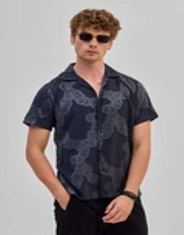 Dark Blue Textured Box Fit Shirt